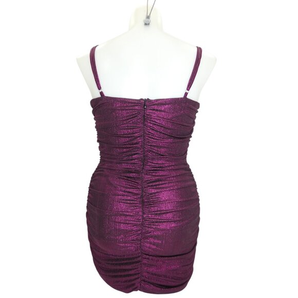 Lulus Ruched Shimmer Mini Dress Magenta Size XL - Picture 4 of 10